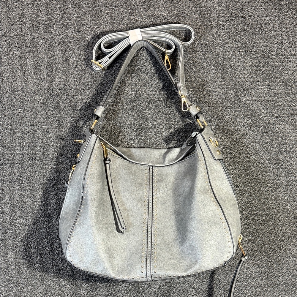 Realer Elegant Gray and Gold Women's Handbag with Crossbody